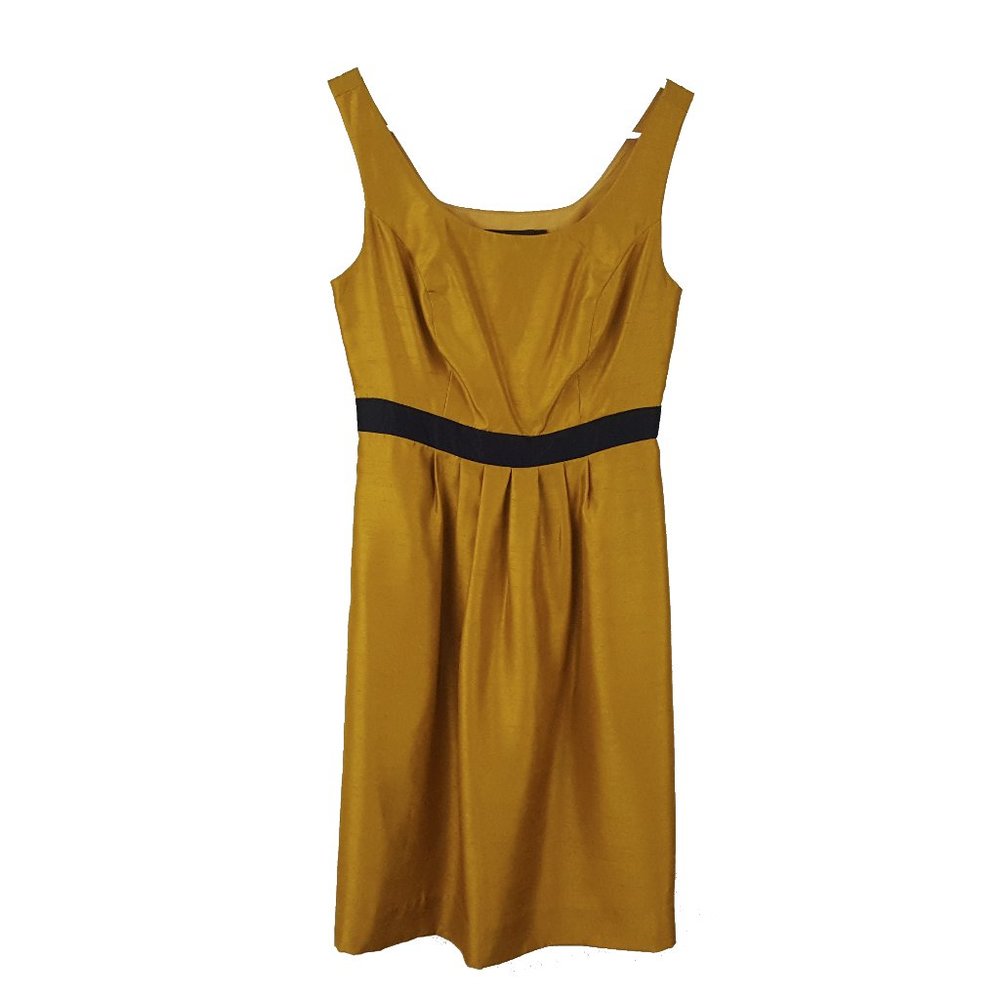 The Limited Pleated Fit & Flare Sleeveless Shift Dress Gold & Navy Size 2